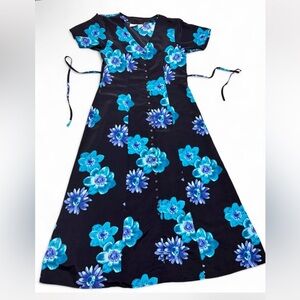 Newport News Size 10 ten Black Dress with Blue Floral Design